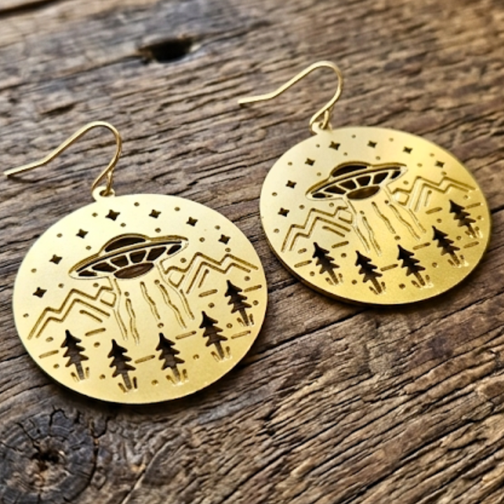 Celestial UFO Dangle Earrings | Hypoallergenic Laser-Cut Statement Jewelry