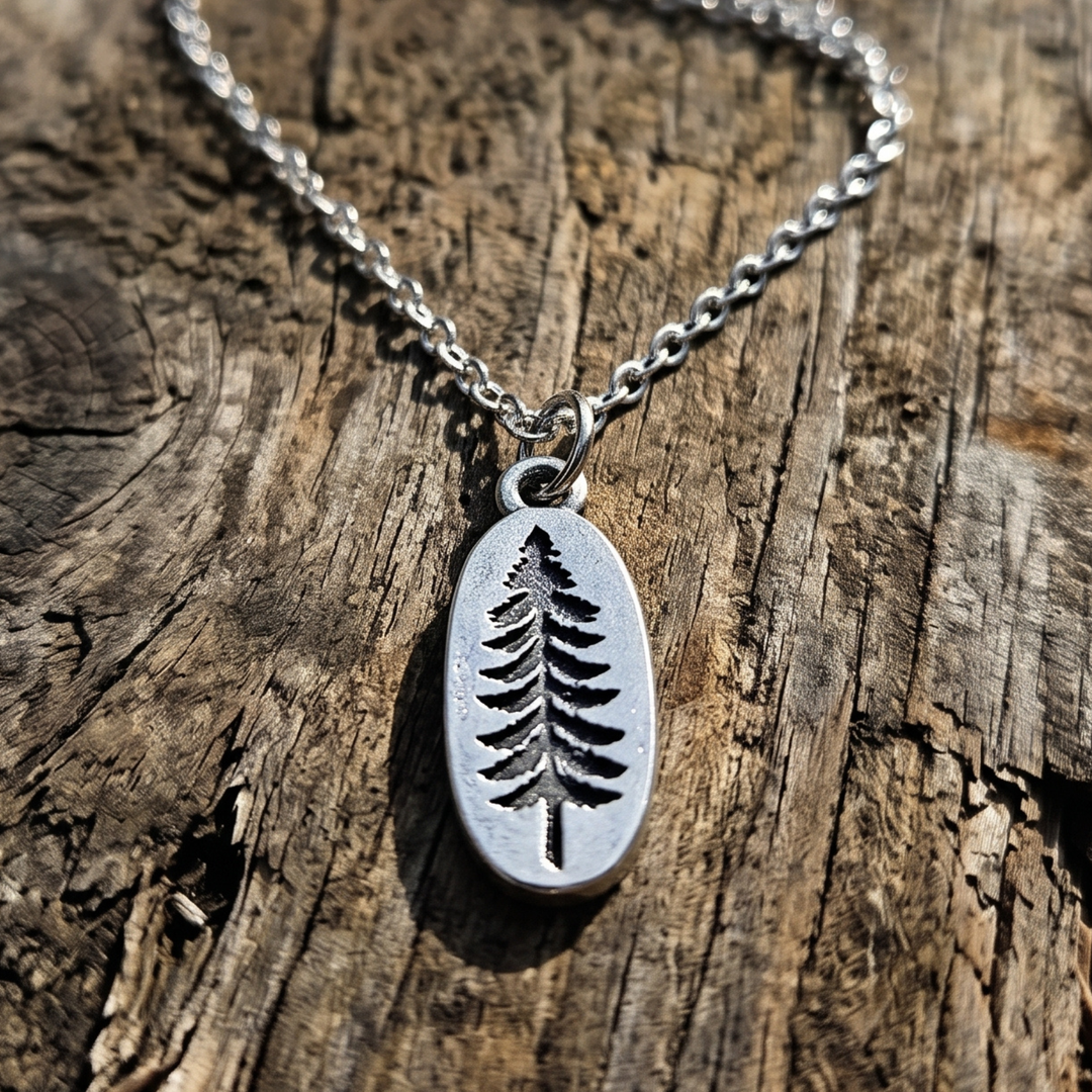Silver Fir Tree Pendant Necklace – Evergreen Forest Charm on Stainless Steel Chain