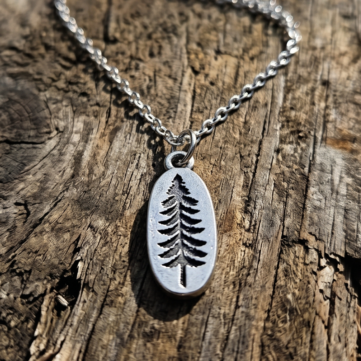 Silver Fir Tree Pendant Necklace – Evergreen Forest Charm on Stainless Steel Chain