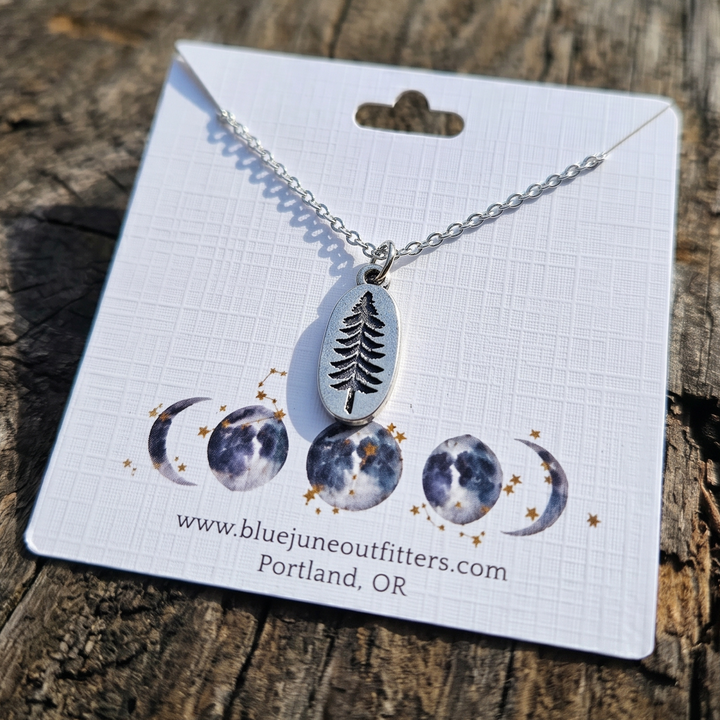 Silver Fir Tree Pendant Necklace – Evergreen Forest Charm on Stainless Steel Chain