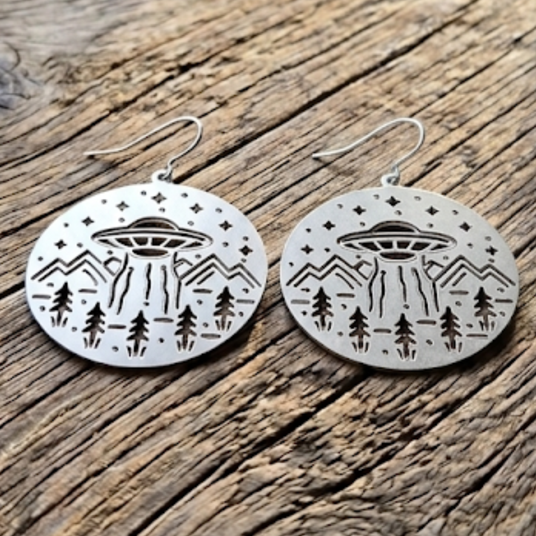 Celestial UFO Dangle Earrings | Hypoallergenic Laser-Cut Statement Jewelry