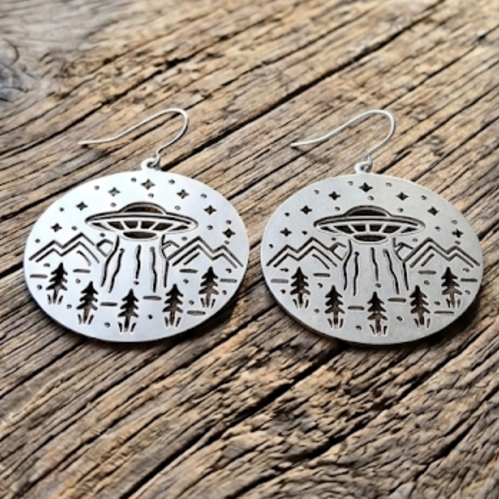 Celestial UFO Dangle Earrings | Hypoallergenic Laser-Cut Statement Jewelry