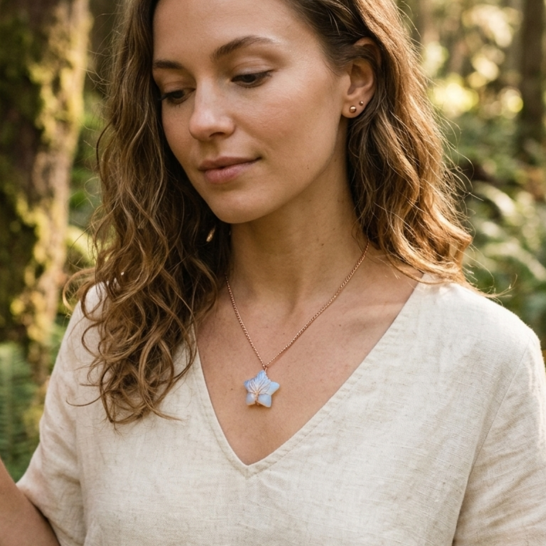 Celestial Star Necklace | Rose Gold Wire-Wrapped Crystal Pendant