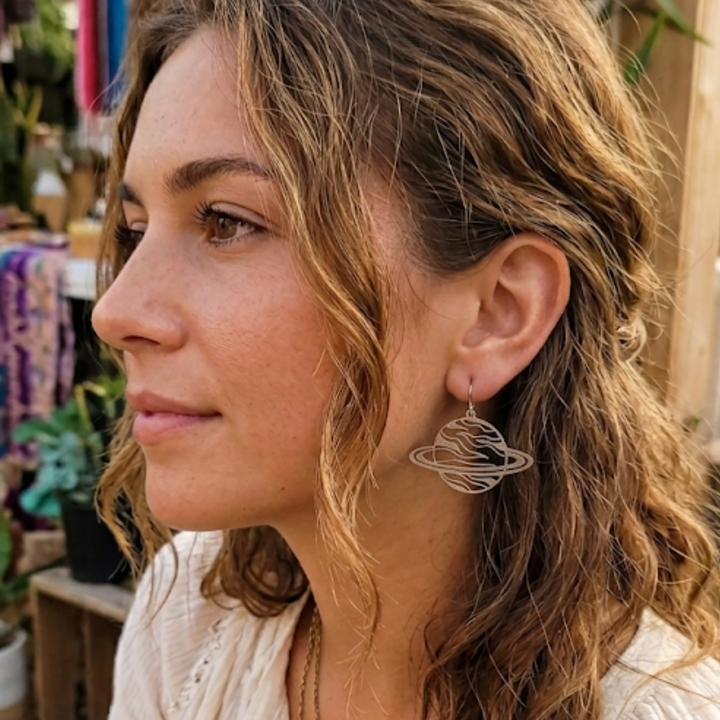 Saturn Laser Cut Earrings | Hypoallergenic Stainless Steel Celestial Jewelry