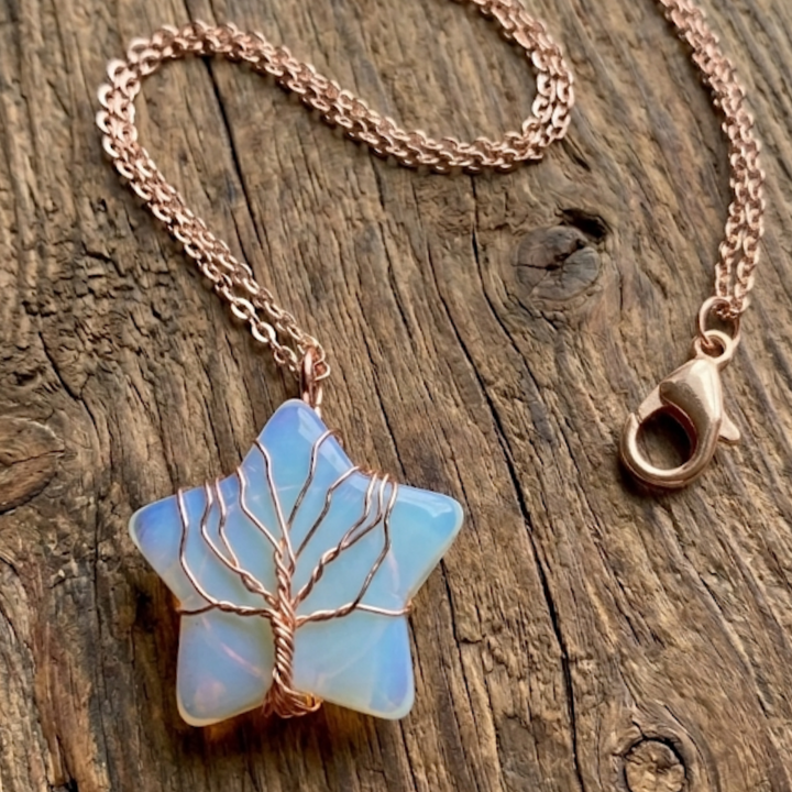 Celestial Star Necklace | Rose Gold Wire-Wrapped Crystal Pendant