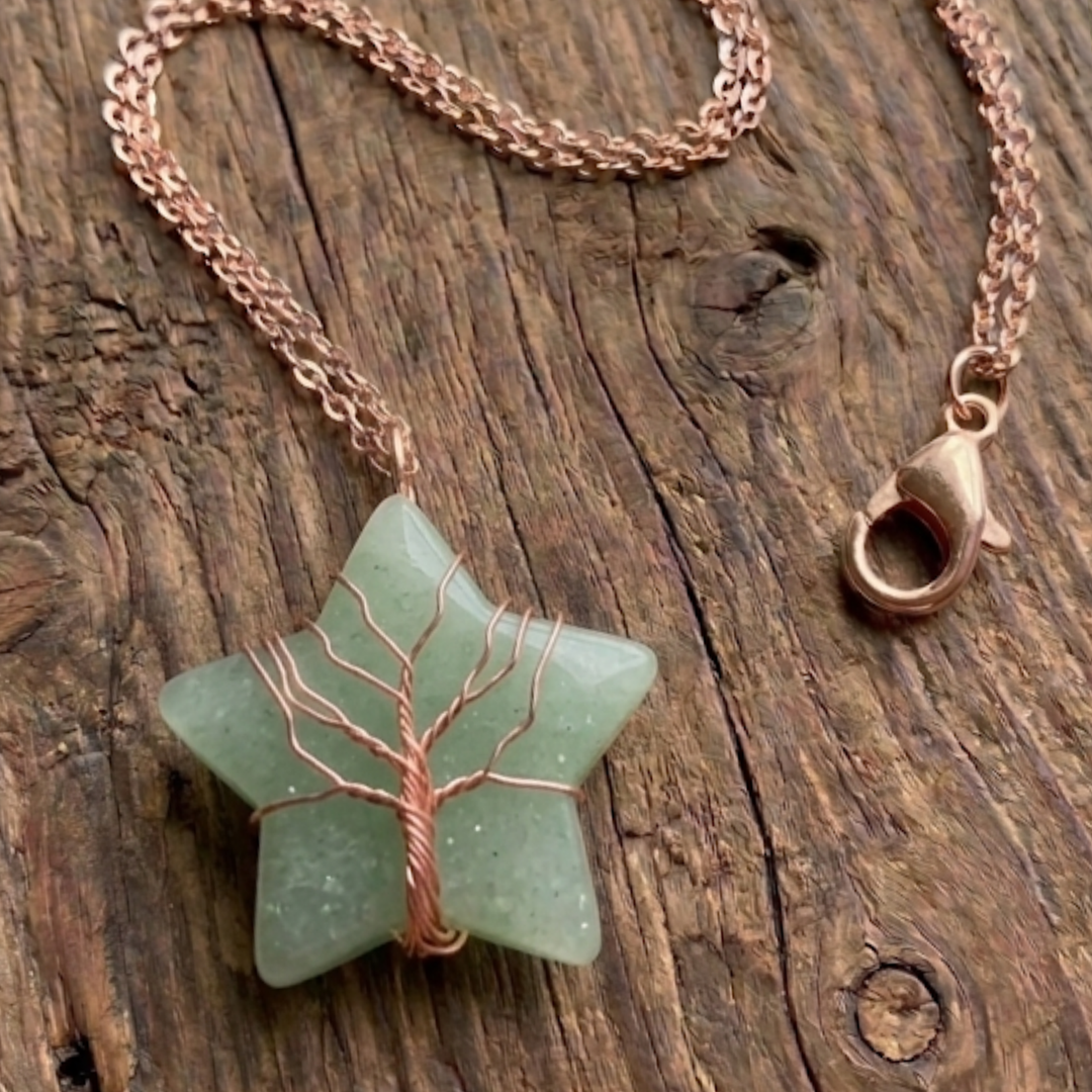 Celestial Star Necklace | Rose Gold Wire-Wrapped Crystal Pendant