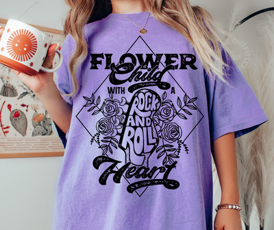 Flower Child With a Rock n' Roll Heart | Boho Comfort Colors® Tee
