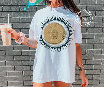 Celestial Sun Moon and Crystals | Comfort Colors® Boho Tee