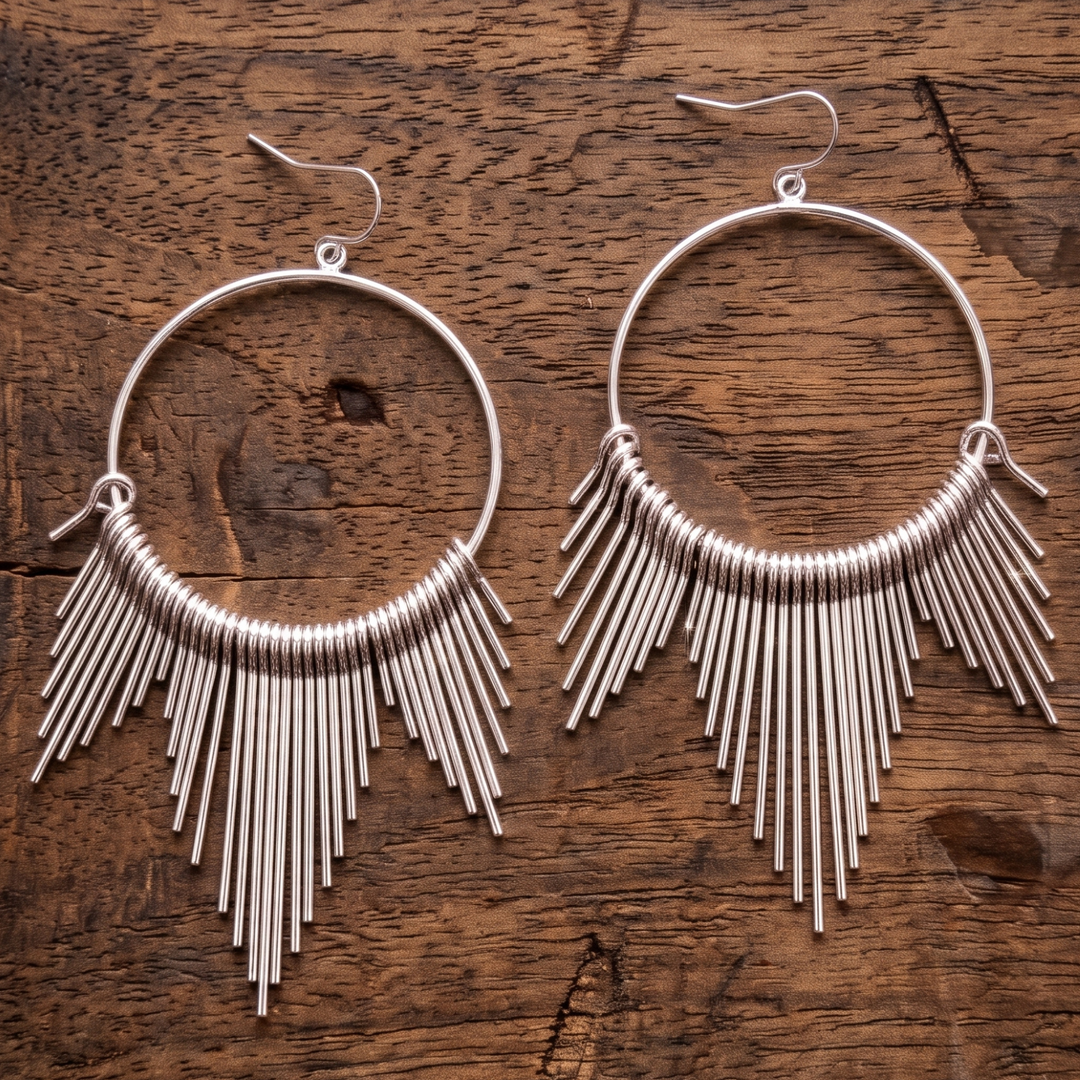 Desert Sunburst White Gold Fringe Hoops