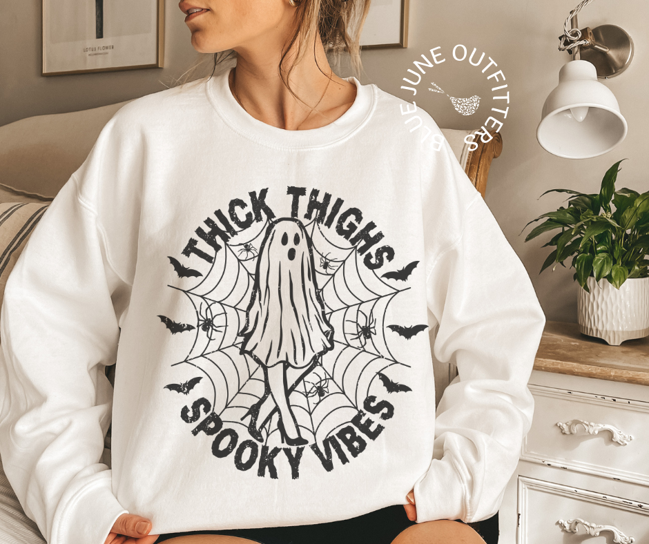 Thick Thighs Spooky Vibes | Halloween Crewneck Sweatshirt