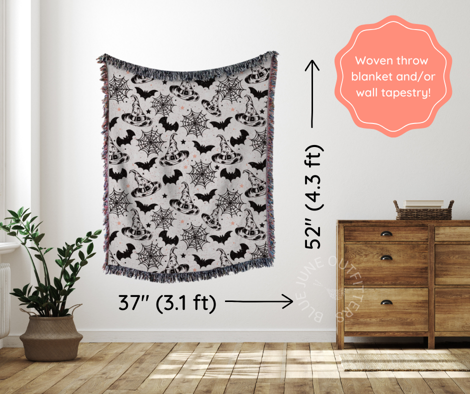 Witchy Bats and Spider Webs | Woven Throw Blanket