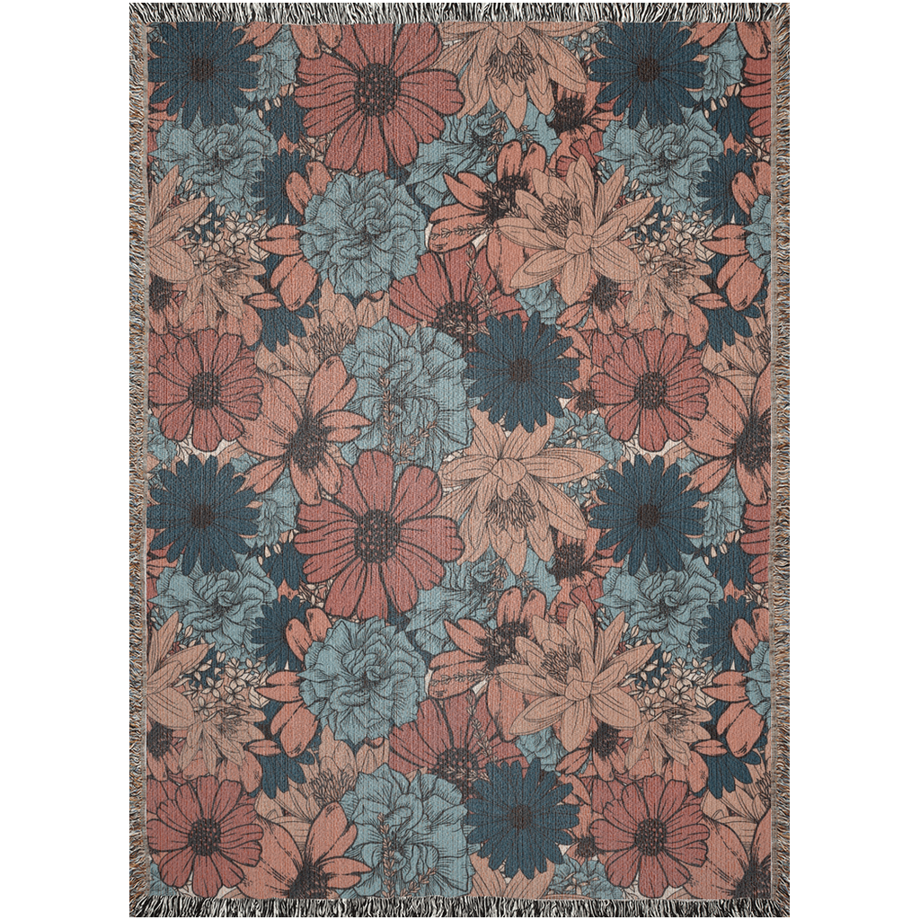 Mauve & Dusty Blue | Vintage Floral Woven Blanket