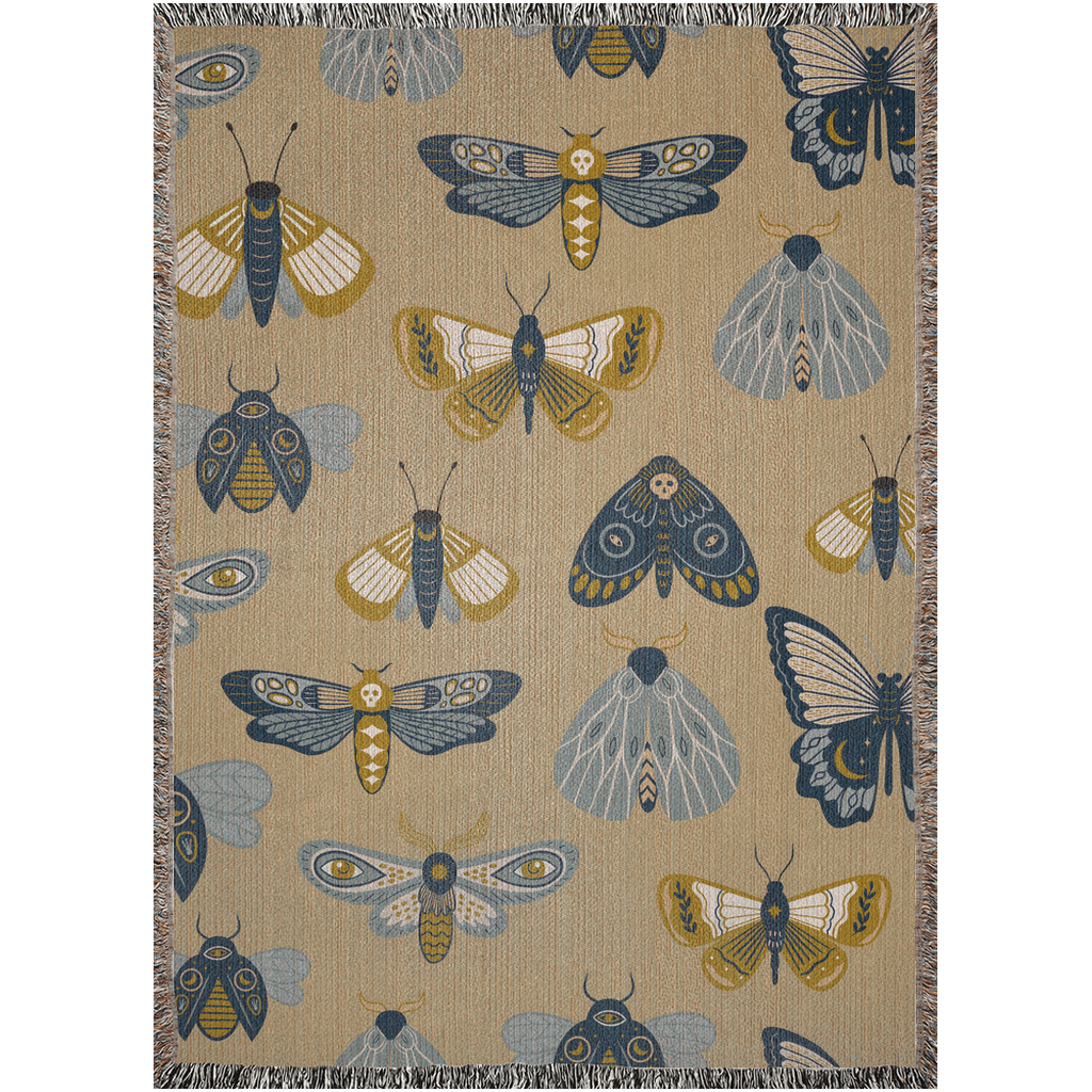 Cottagecore Moths Woven Blanket