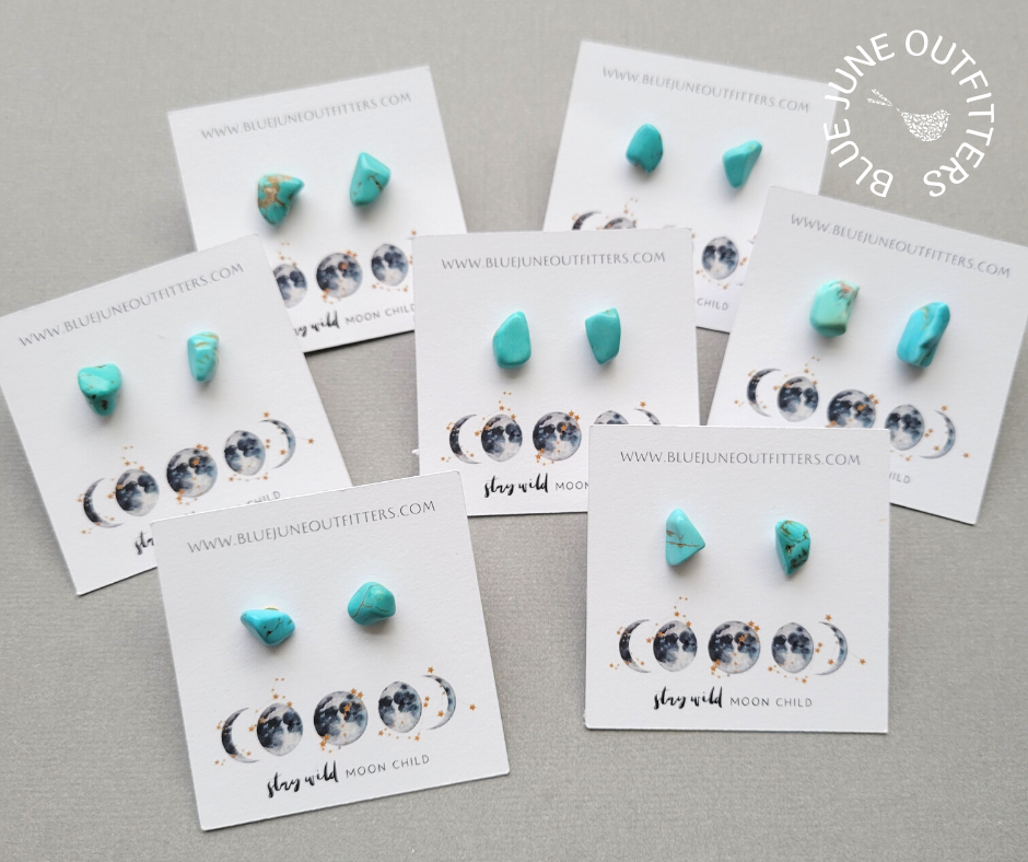 This photo shows seven separate pairs together on earring cards.  All vary in shapes and sizes. 