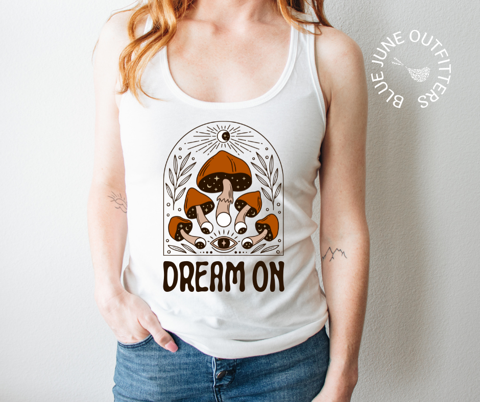 Dream On Trippy Mushroom Racerback Tank Women's
