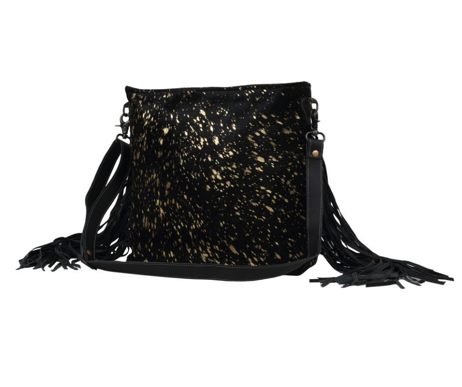 Black Shimmer Leather Fringe Myra Bag