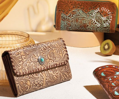 Hand Tooled Leather Wallet | Deep Olive Myra Bag Wallet