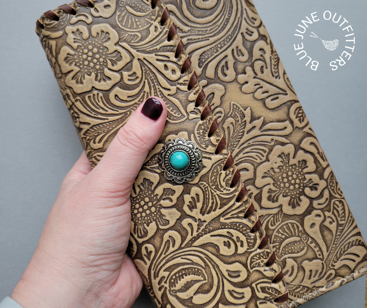 Hand Tooled Leather Wallet | Deep Olive Myra Bag Wallet