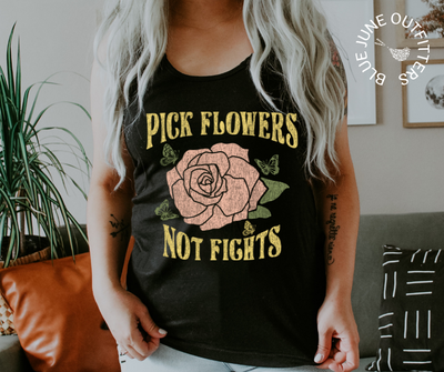Pick Flowers Not Fights | Racerback Tank Top Women's 