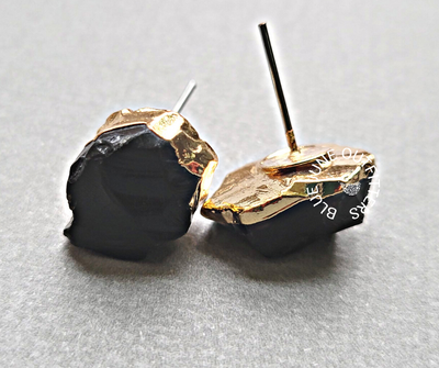 Raw Black Obsidian Statement Stud Earrings