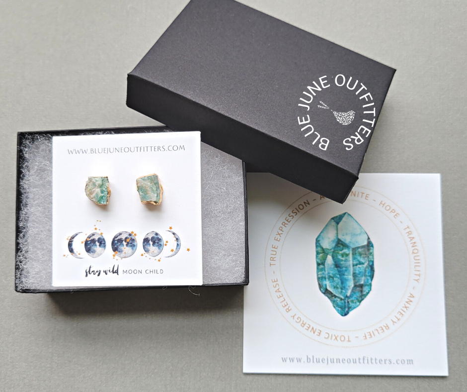 Raw Amazonite Statement Stud Earrings