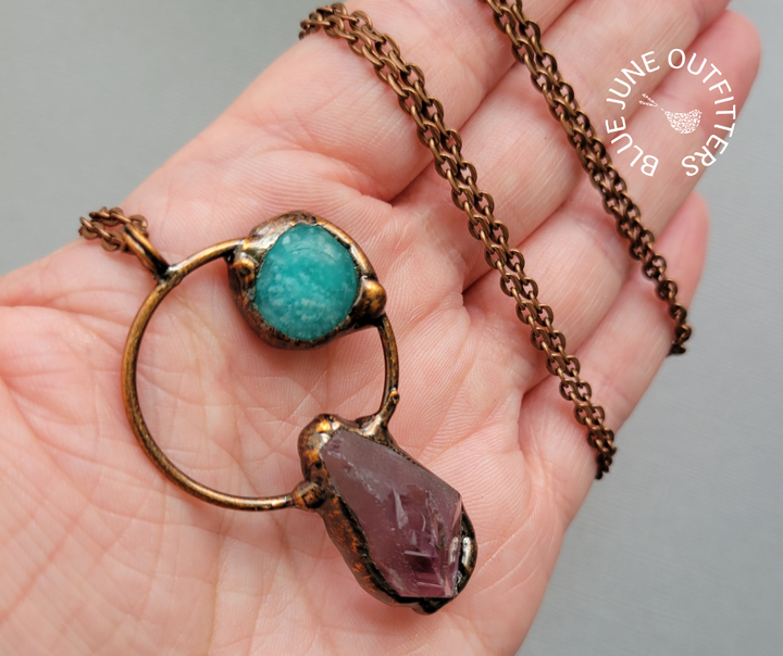 Long Amethyst Electroformed Necklace