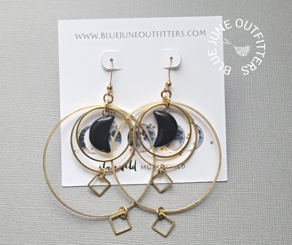 Black Jasper Moon Dangle Earrings