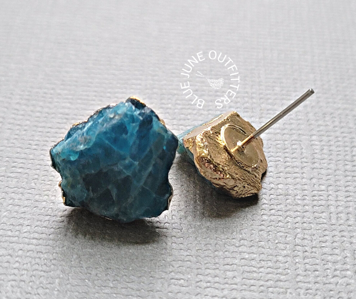 Raw Blue Apatite Statement Stud Earrings