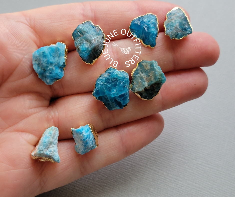 Raw Blue Apatite Statement Stud Earrings