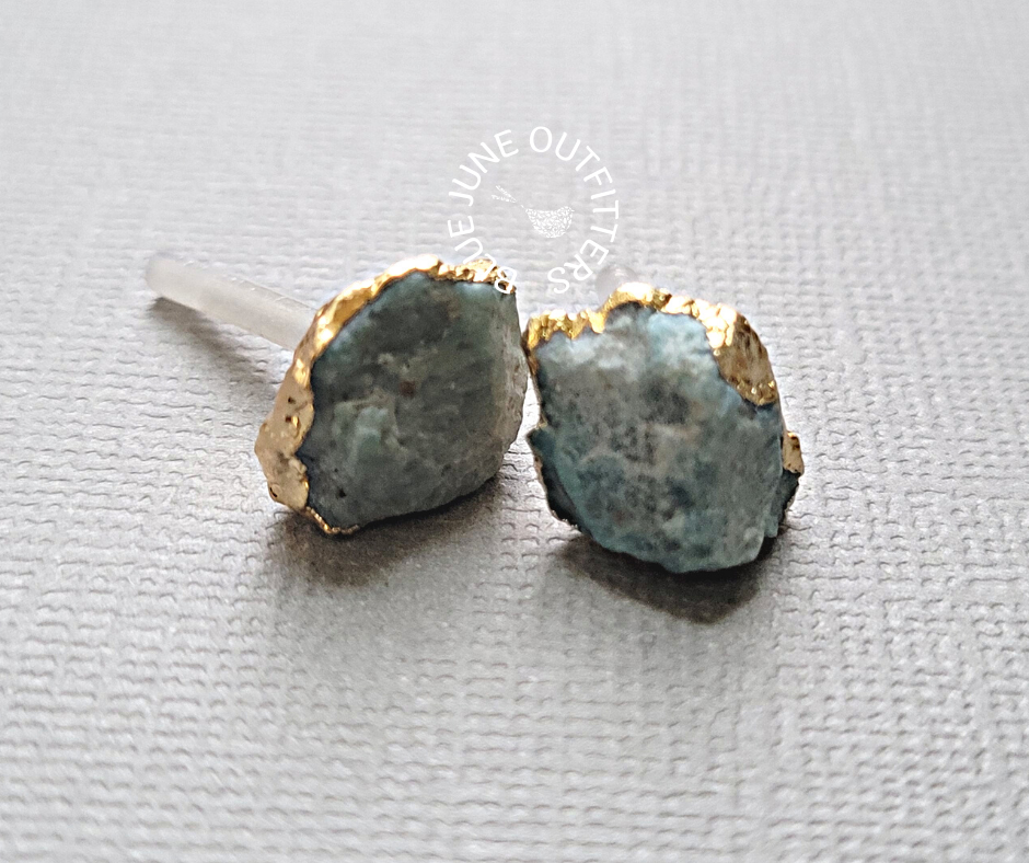 Raw Blue Apatite Statement Stud Earrings
