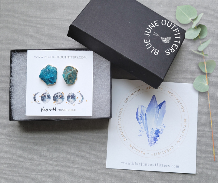Raw Blue Apatite Statement Stud Earrings