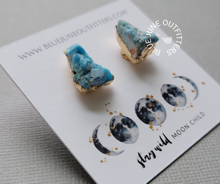 Raw Blue Apatite Statement Stud Earrings