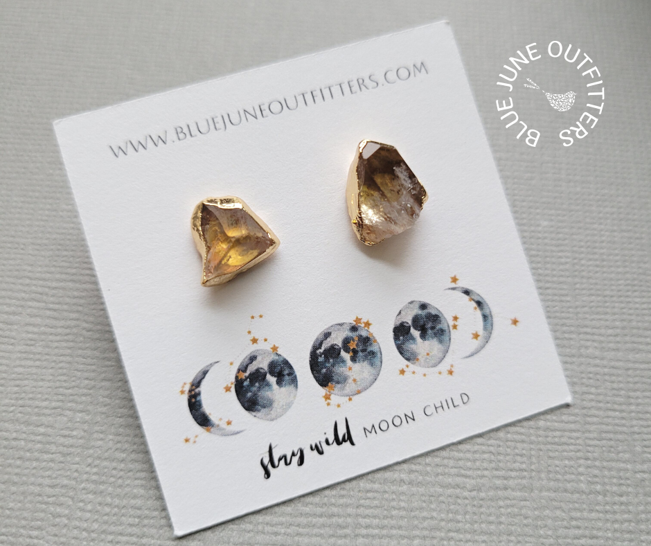 Raw Citrine Statement Stud Earrings