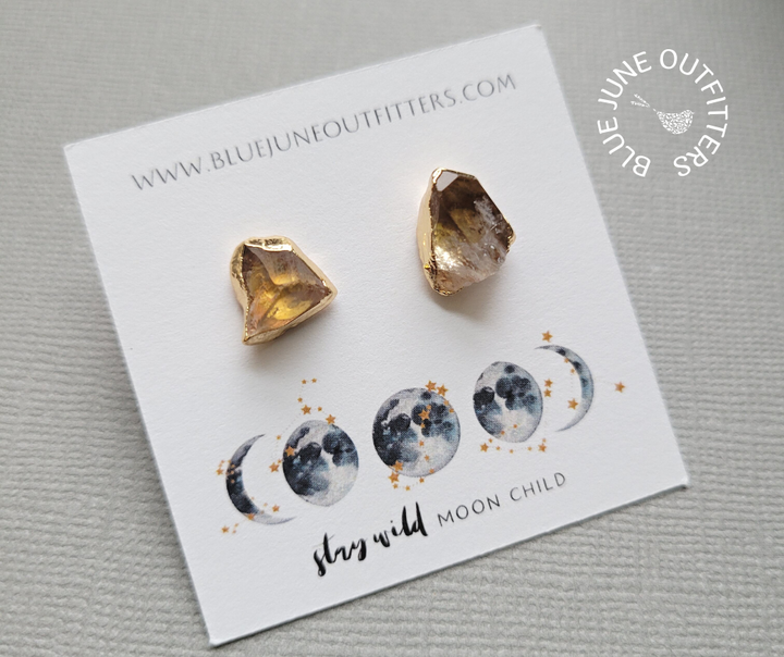 Raw Citrine Statement Stud Earrings