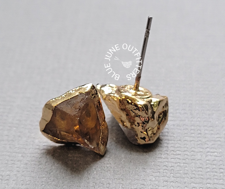 Raw Citrine Statement Stud Earrings