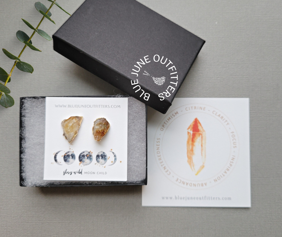 Raw Citrine Statement Stud Earrings