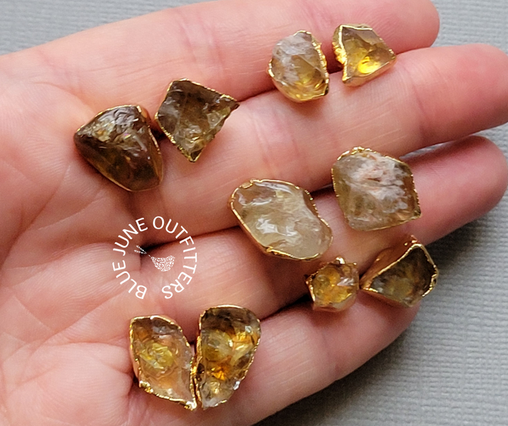Raw Citrine Statement Stud Earrings