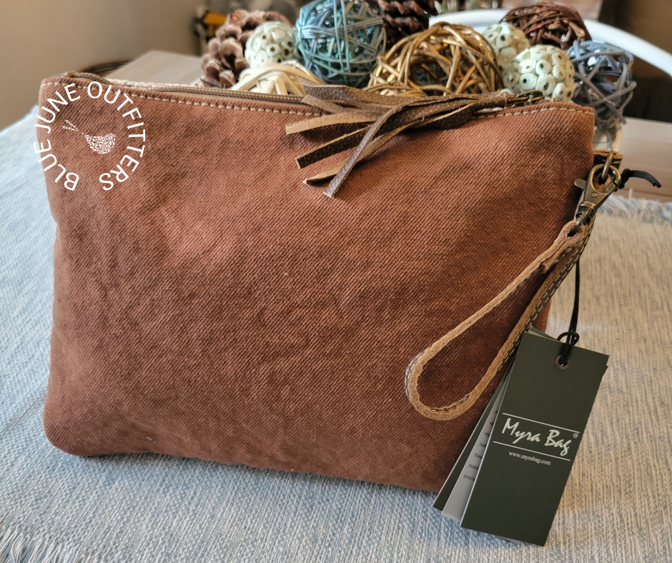 Leather & Canvas Wristlet Pouch by Myra Bag