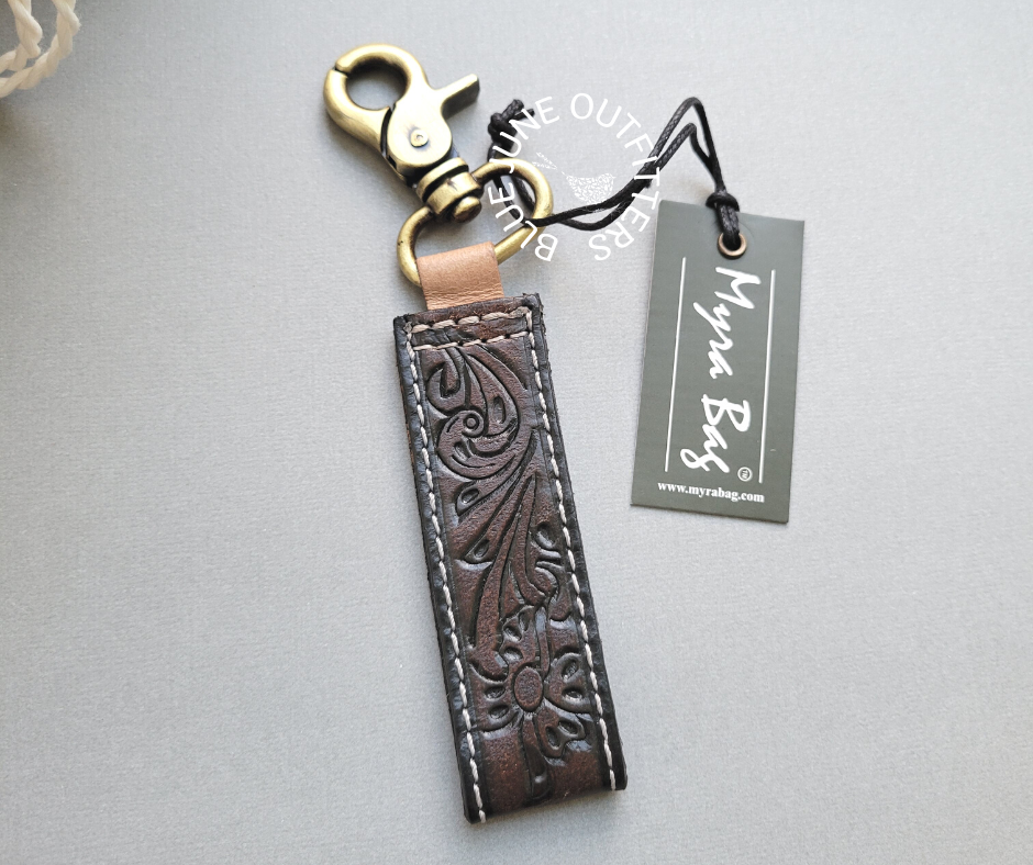 Hand Tooled Leather Keychain by Myra Bag