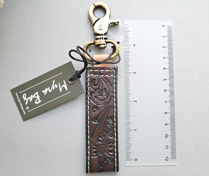 Hand Tooled Leather Keychain by Myra Bag