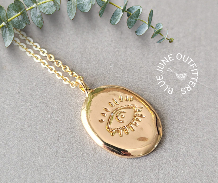 18k gold plated delicate third eye evil eye necklace
