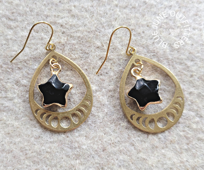 Obsidian Star & Moon Phase Earrings