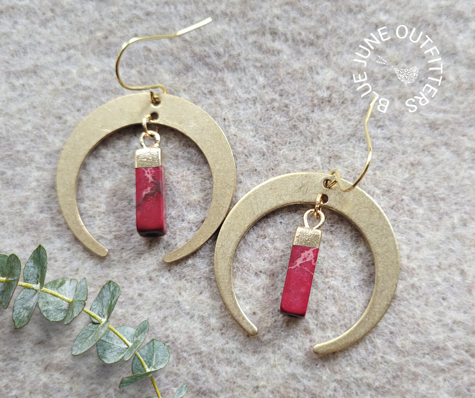 Imperial Jasper Crescent Moon Earrings