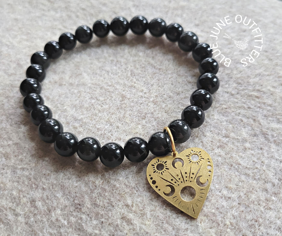 Obsidian Beaded Bracelet With Planchette Charm