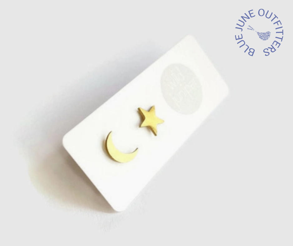 Star & Moon Gold Plated Stud Earrings