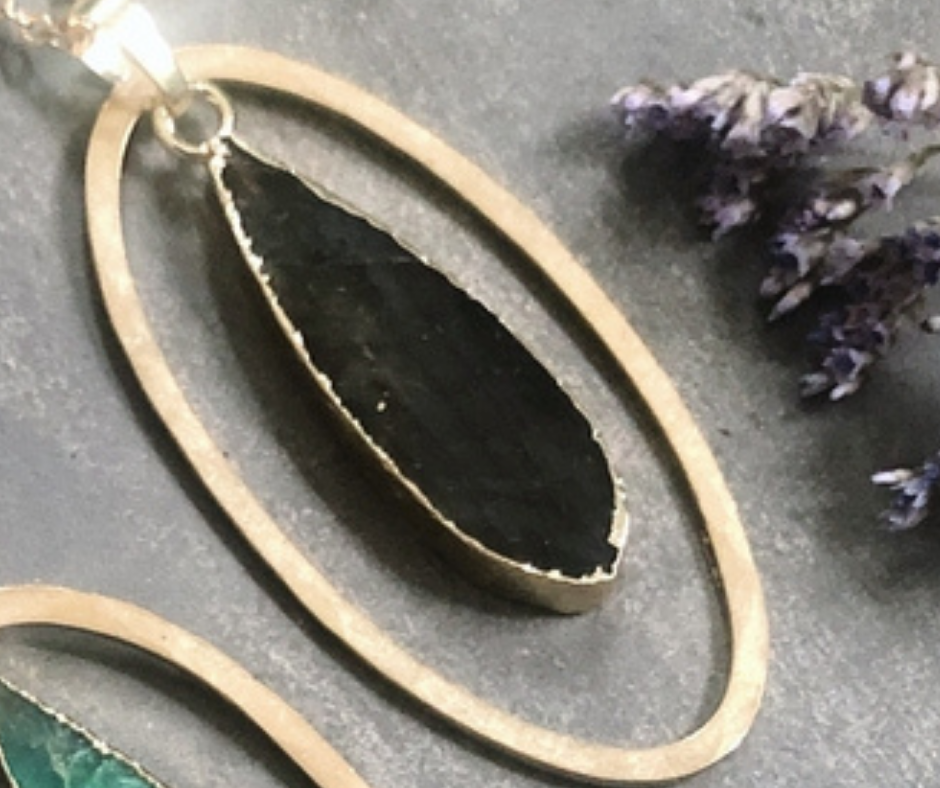 Very close view of the labradorite pendant. 