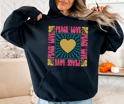 Peace & Love Retro Hippie Hooded Sweatshirt