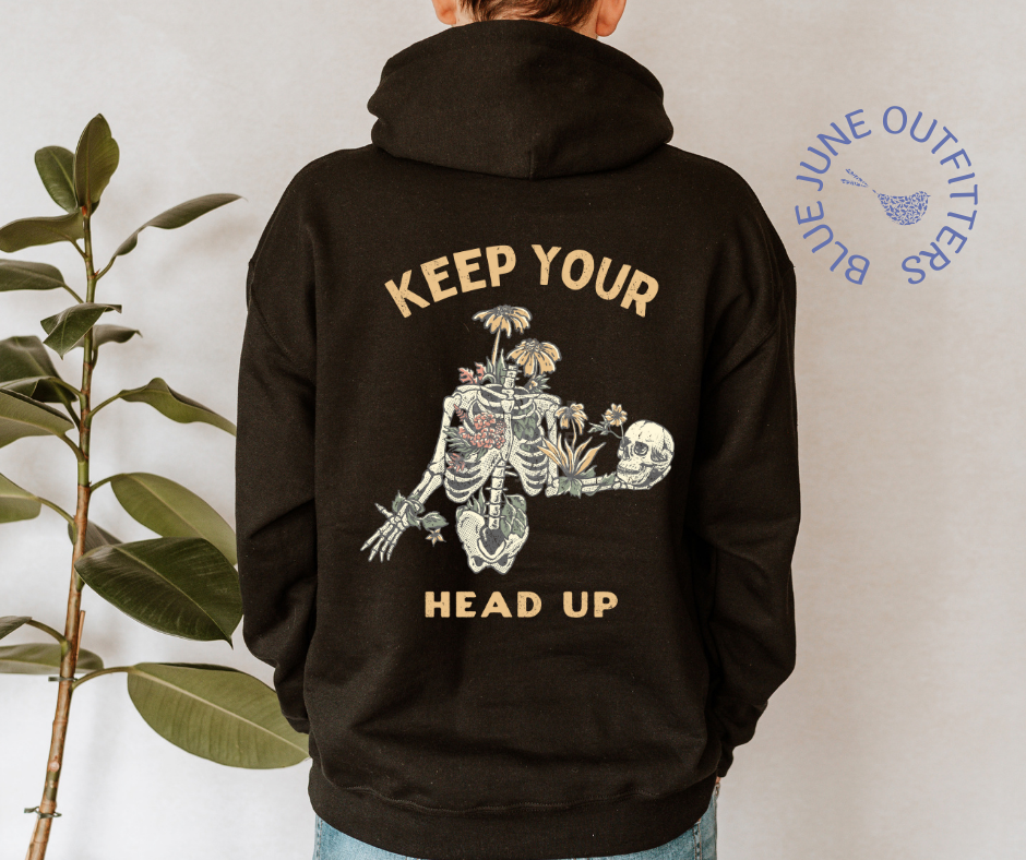 Keep Your Head Up | Funny Floral Skeleton Unisex Hoodie
