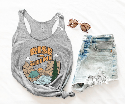 Best Rise and Shine Women's Camping Racerback Tank Top