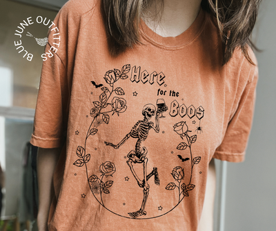 Here For The Boos Skeleton | Comfort Colors® Funny Halloween Tee